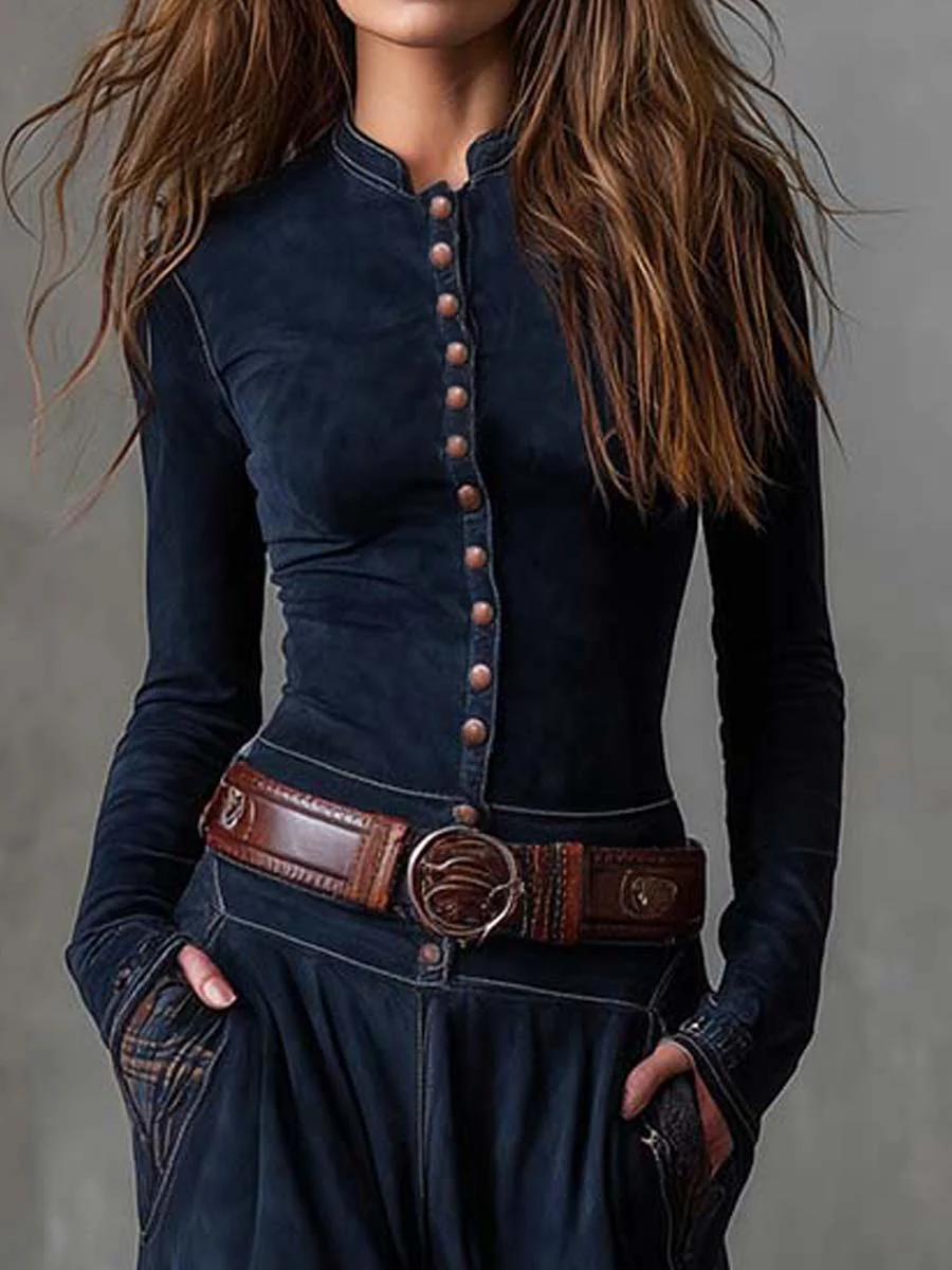 Helena | Granatowa zamszowa sukienka maxi