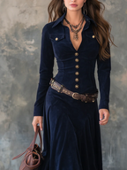 Iwona | Zamszowa sukienka maxi z paskiem