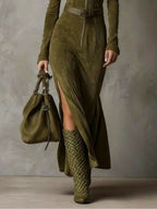 Vintage Zielona Sukienka Maxi z Zamkiem i Paseczkiem