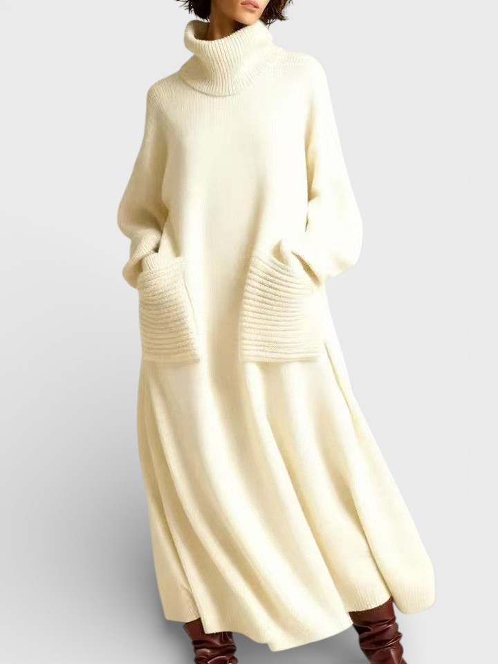 Elen | Elegancka dzianinowa sukienka z wysokim kołnierzem
