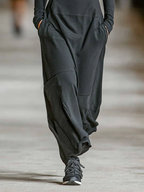 Renata | Czarna sukienka maxi z zamkiem i luźnym fasonem