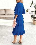 Renata | Elegancka sukienka midi z rękawami w stylu ruffle