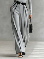 Solana - Zestaw z Golfem z Długim Rękawem i Spodniami z Szeroką Nogawką z Paskiem